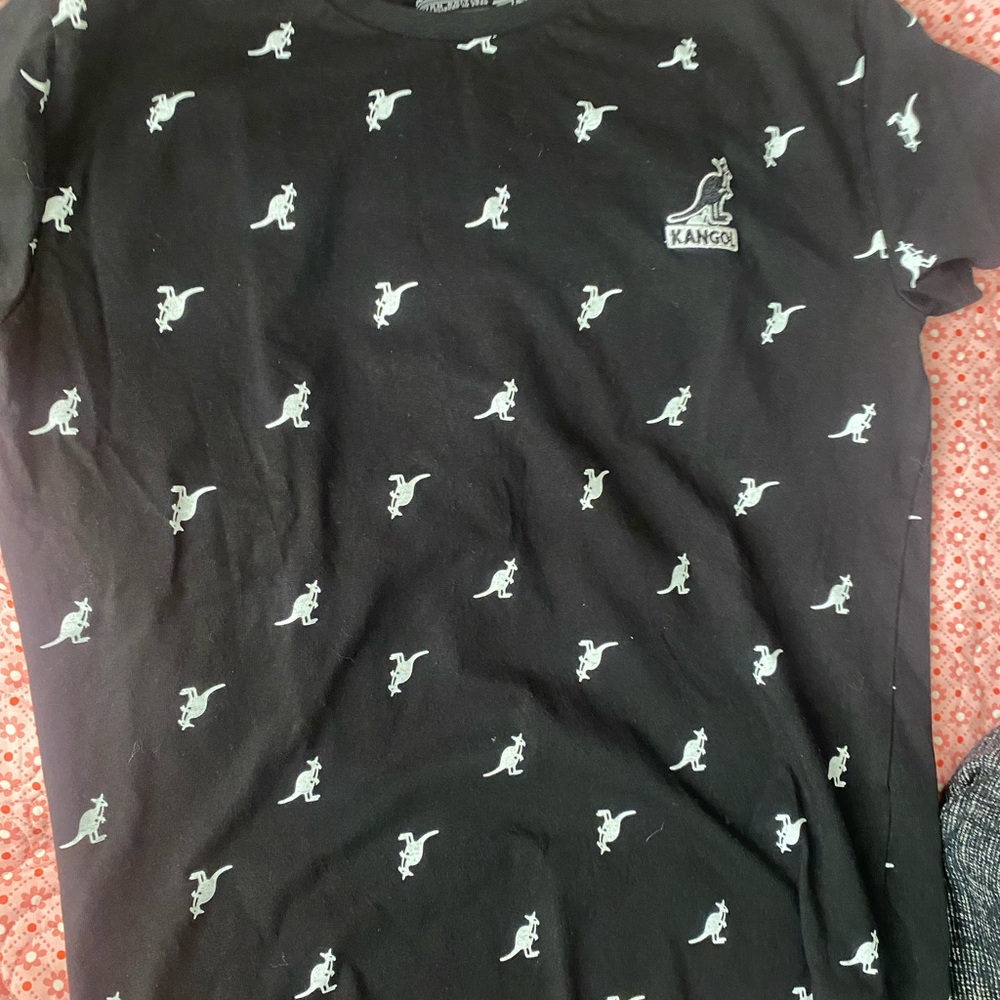Kangol Black Tee with White Kangaroo Pattern size M